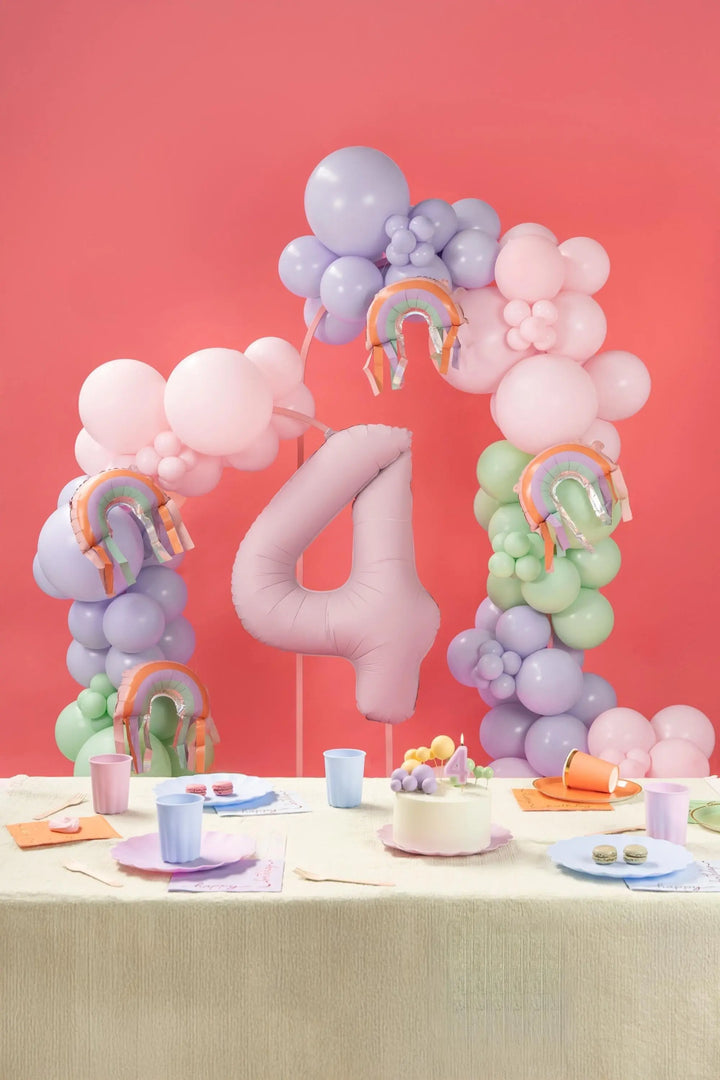 Light Pink Number 4 Balloon 86cm / 34" - Large Pastel Pink Foil Mylar Digit - 4th Birthday Decor - 40th - Anniversary Party Supplies - Jolie Fete UK