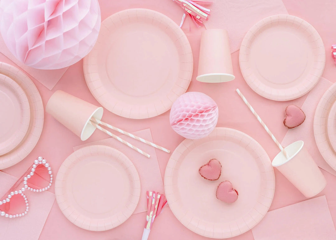 Light Pink Paper Cups 250ml - Pastel Pink Party Cups - Disposable Cups for Birthday - Baby Shower - Tea Party - Wedding Decor - Pack of 6 - Jolie Fete UK
