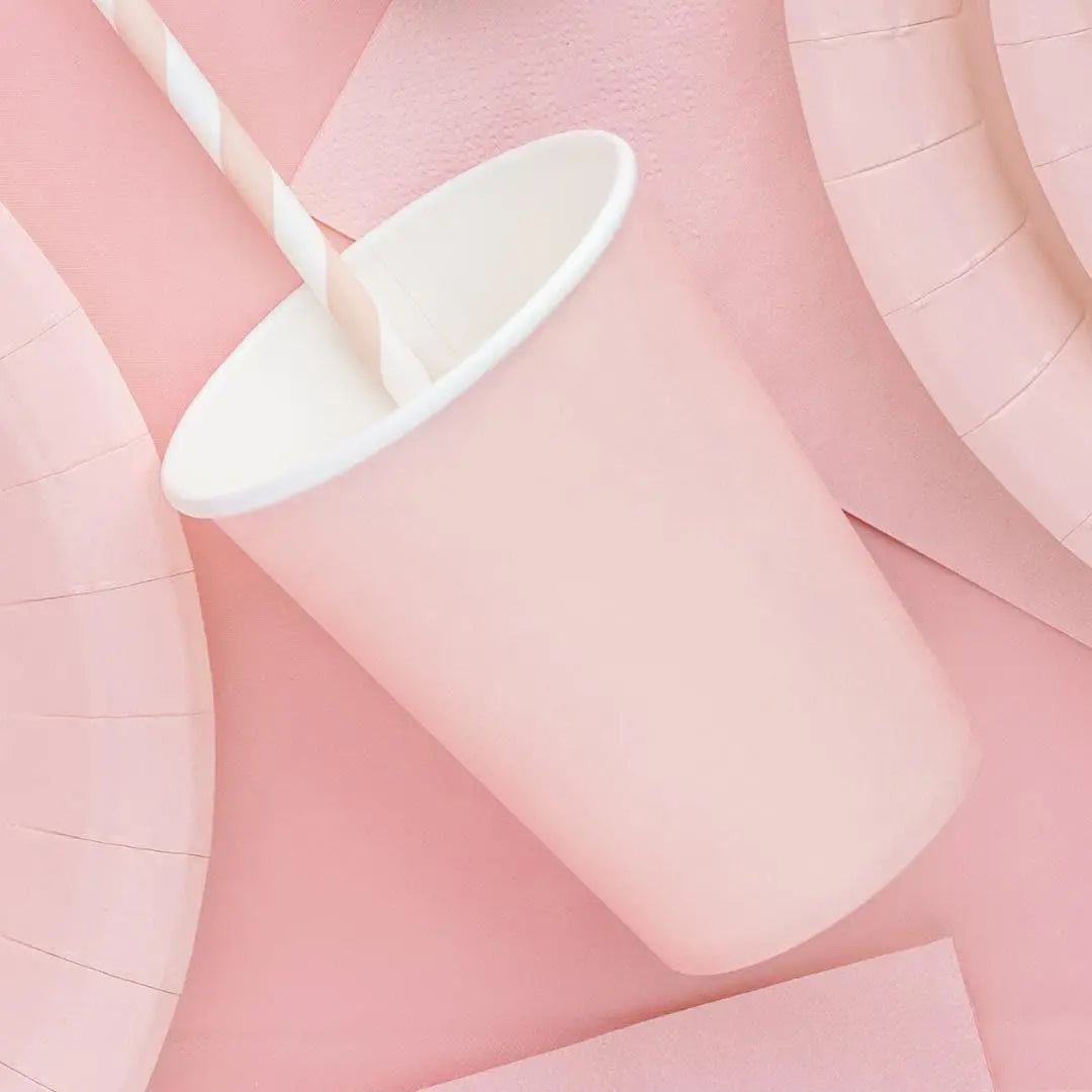 Light Pink Paper Cups 250ml - Pastel Pink Party Cups - Disposable Cups for Birthday - Baby Shower - Tea Party - Wedding Decor - Pack of 6 - Jolie Fete UK