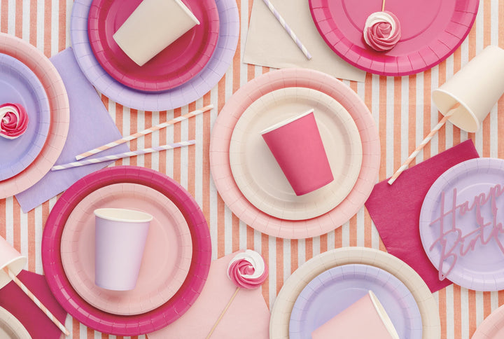 Pink Paper Plates 18cm - Light Pastel Pink Small Party Plates - Dessert Plates - Kids Birthday - Baby Shower - Pack of 6 - Jolie Fete UK