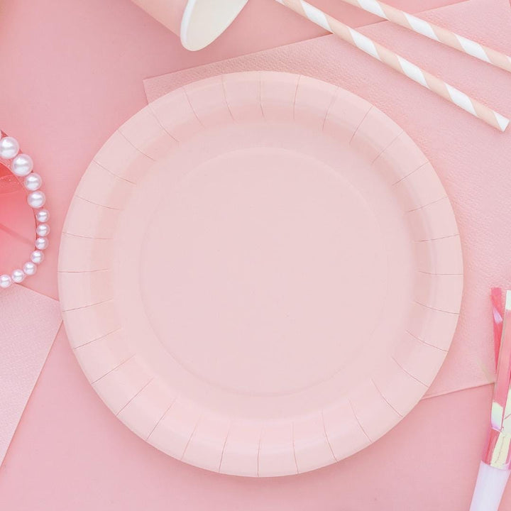 Pink Paper Plates 18cm - Light Pastel Pink Small Party Plates - Dessert Plates - Kids Birthday - Baby Shower - Pack of 6 - Jolie Fete UK