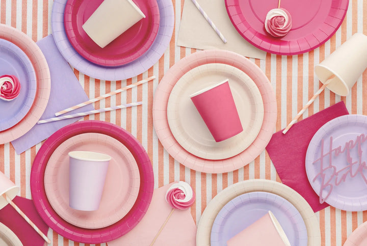 Pink Paper Plates 18cm - Light Pastel Pink Small Party Plates - Dessert Plates - Kids Birthday - Baby Shower - Pack of 6 - Jolie Fete UK