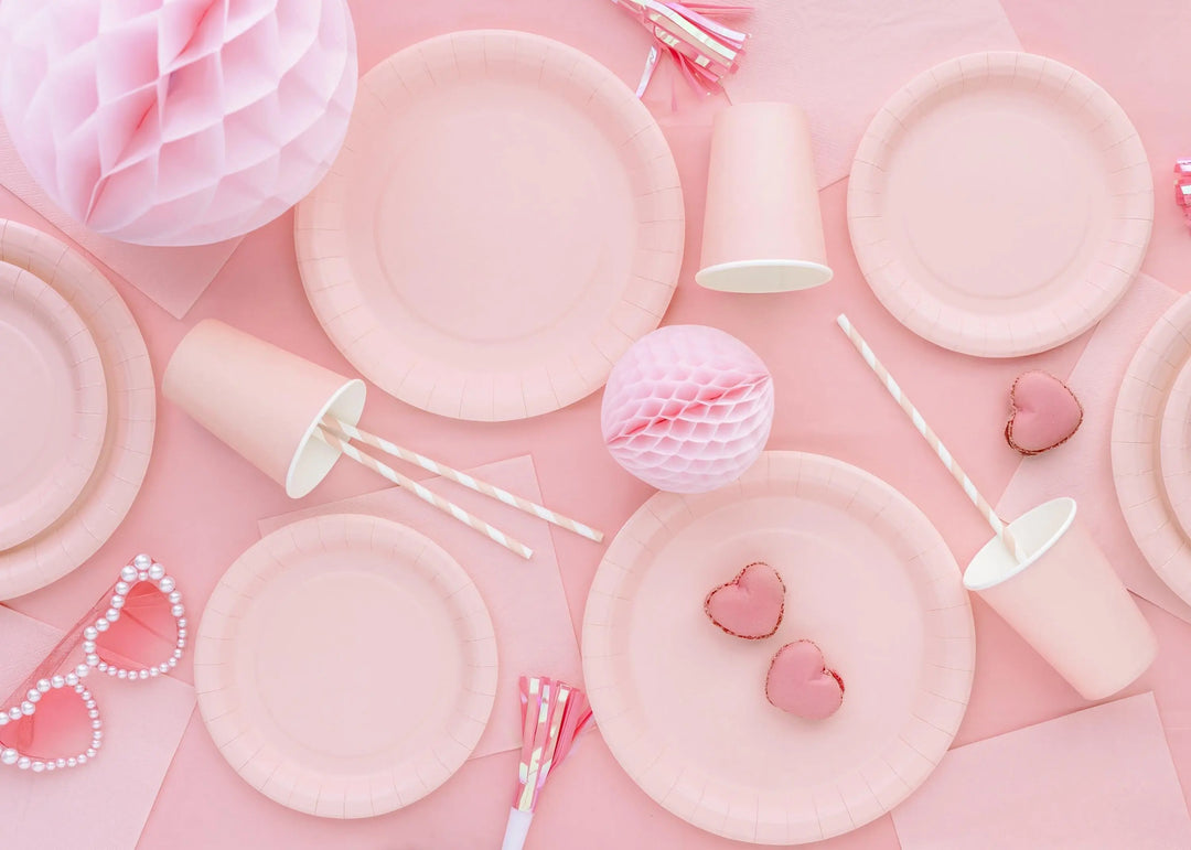 Pink Paper Plates 18cm - Light Pastel Pink Small Party Plates - Dessert Plates - Kids Birthday - Baby Shower - Pack of 6 - Jolie Fete UK