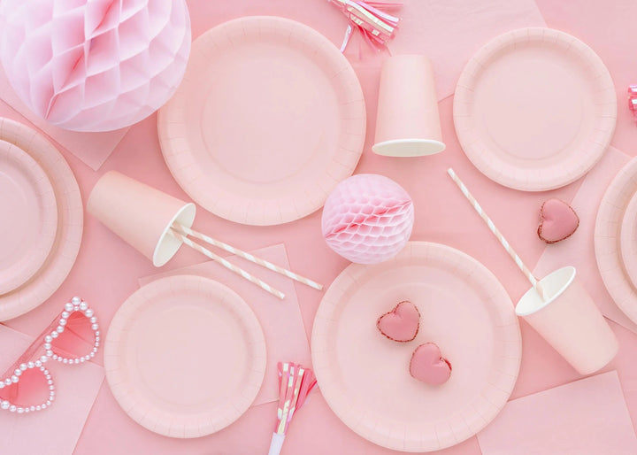Pink Paper Plates 18cm - Light Pastel Pink Small Party Plates - Dessert Plates - Kids Birthday - Baby Shower - Pack of 6 - Jolie Fete UK