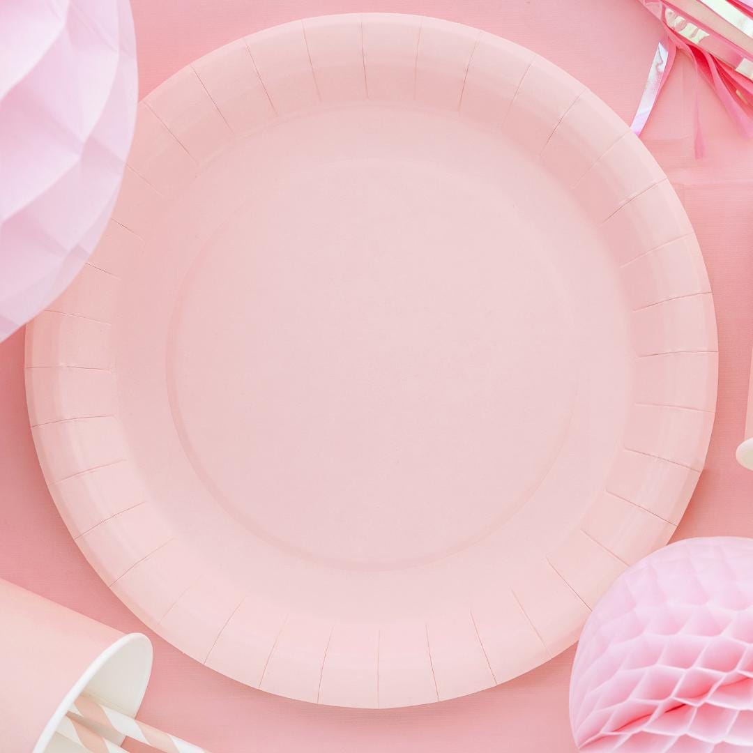 Pink Paper Plates 23cm - Light Pastel Pink Party Plates - Kids Birthday - Princess Party - Baby Shower - Pack of 6 - Jolie Fete UK
