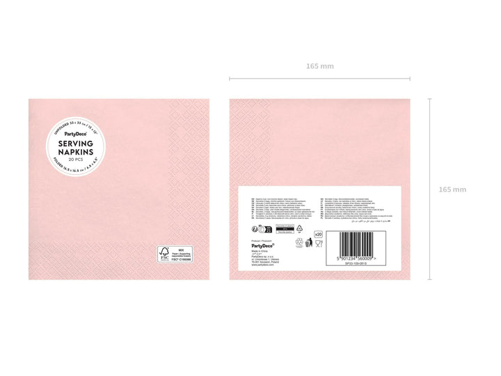 Pink Paper Napkins - Light Pastel Pink Dinner Napkins - Kids Birthday - Princess Party - Baby Shower - Pack of 20 - Jolie Fete UK