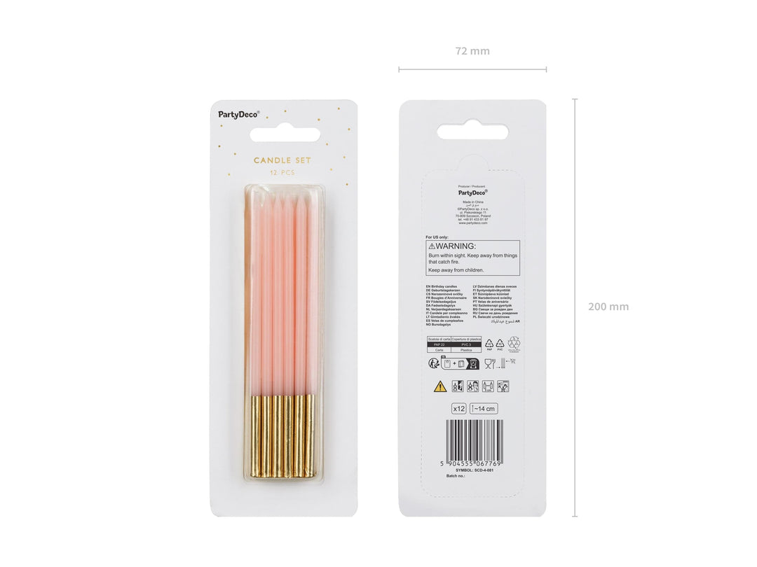 Light Pink Candles - Plain Pastel Pink Cake Candles - Straight Candles - Pink Party Decorations - Birthday Cake Candles - 14cm - Pack Of 12 - Jolie Fete UK