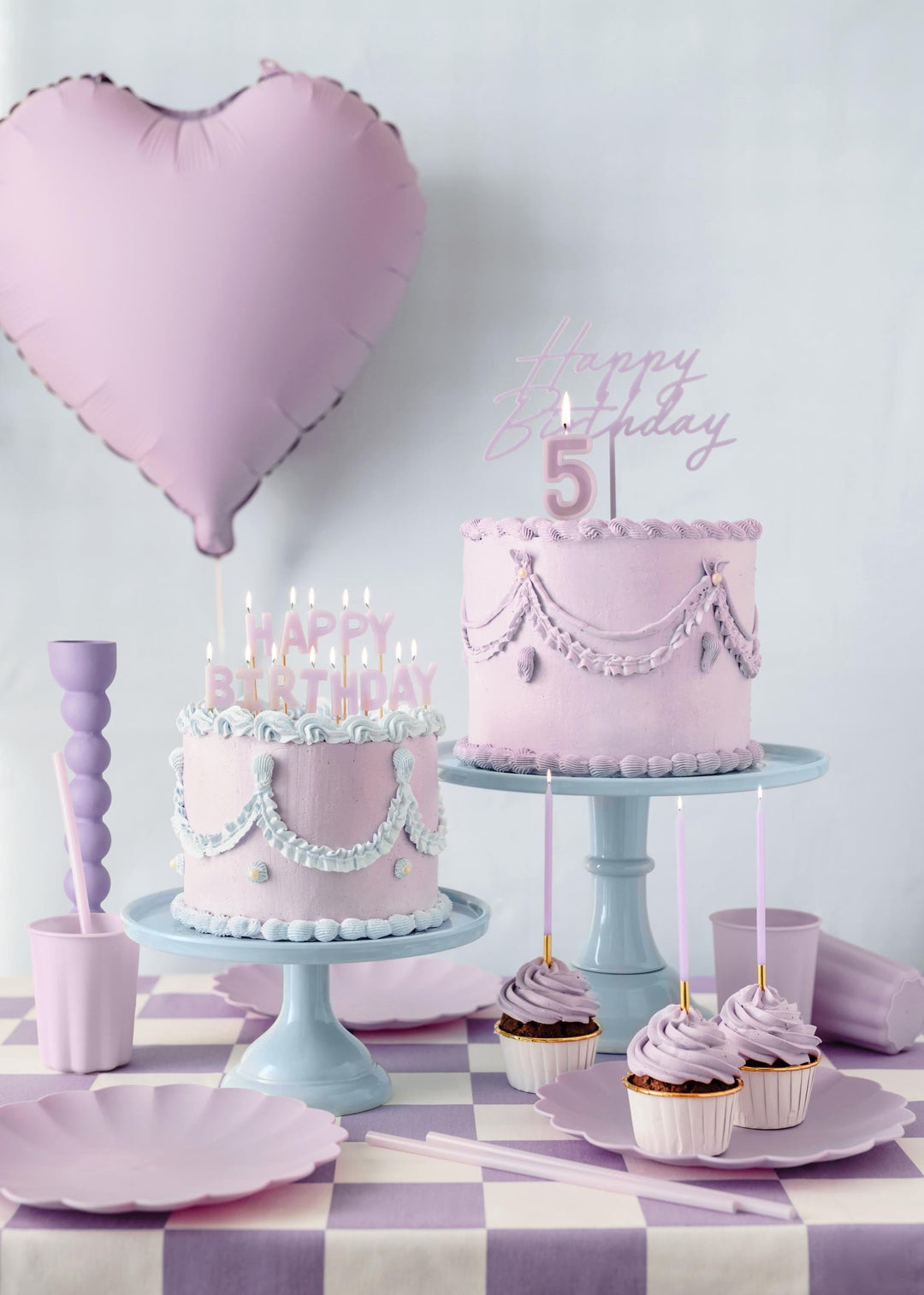 Lilac Happy Birthday Cake Candles - Light Violet Cake Decorations - Pale Purple Birthday Party Decor - Jolie Fete UK