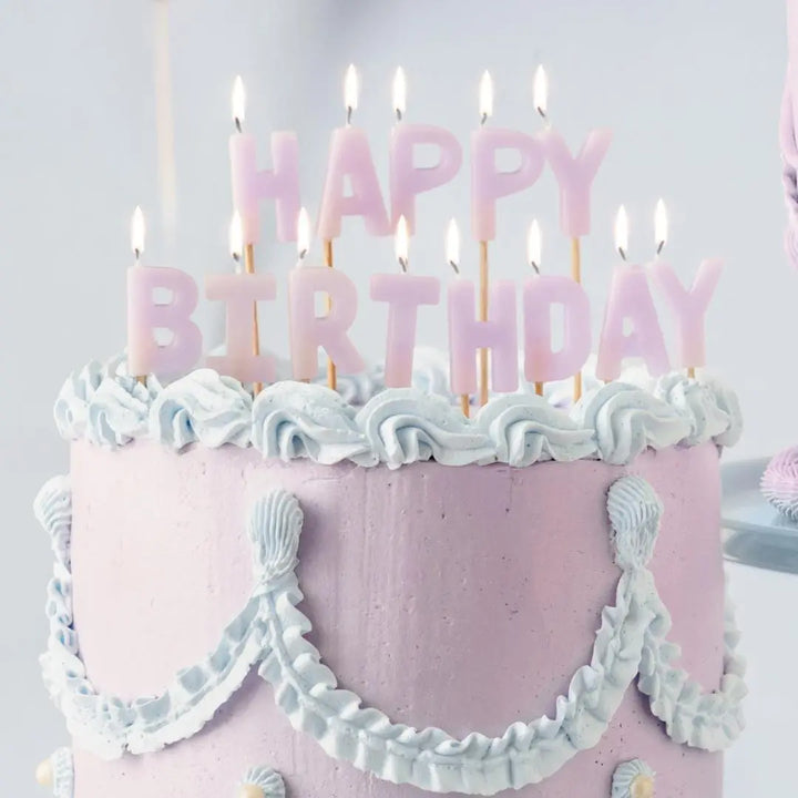 Lilac Happy Birthday Cake Candles - Light Violet Cake Decorations - Pale Purple Birthday Party Decor - Jolie Fete UK