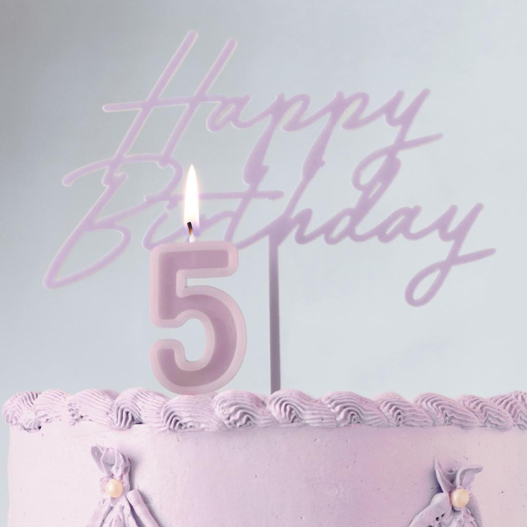 Lilac Happy Birthday Cake Topper - Reusable Light Violet Cake Decoration - Pale Purple Birthday Party Decor - Mermaid Party - Unicorn Theme - Jolie Fete UK