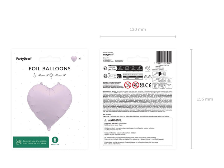 Lilac Heart Foil Balloon 45cm - Pastel Violet Mylar Heart Balloon - Romantic Birthday Decor - Anniversary Party Supplies - Jolie Fete UK