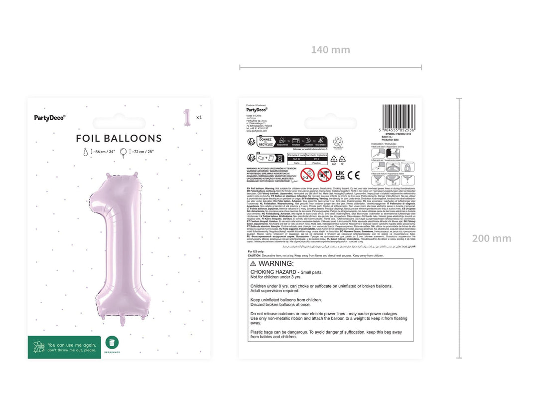 Lilac Number 1 Balloon 72cm / 30" - Large Pastel Purple Foil Mylar Digit - 1st Birthday Decor - 18th - Anniversary Party Supplies - Mermaid - Jolie Fete UK