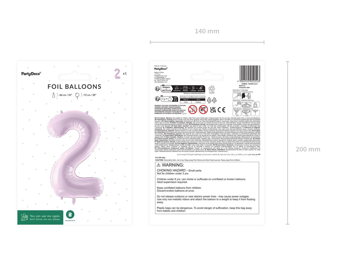 Lilac Number 2 Balloon 72cm / 30" - Large Pastel Purple Foil Mylar Digit - 2nd Birthday Decor - 21st - Anniversary Party Supplies - Mermaid - Jolie Fete UK