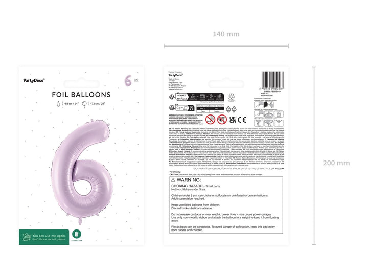 Lilac Number 6 Balloon 72cm / 30" - Large Pastel Purple Foil Mylar Digit - 16th Birthday Decor - 60th - Anniversary Party Supplies - Mermaid - Jolie Fete UK