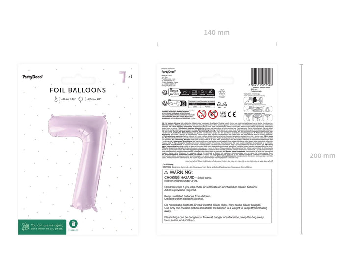Lilac Number 7 Balloon 72cm / 30" - Large Pastel Purple Foil Mylar Digit - 17th Birthday Decor - 70th - Anniversary Party Supplies - Mermaid - Jolie Fete UK