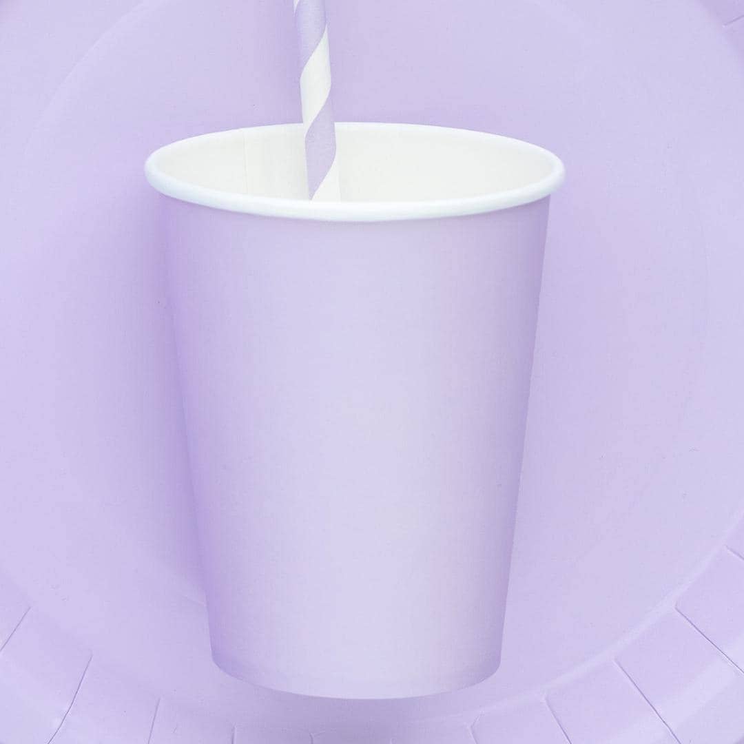 Lilac Paper Cups 250ml - Pastel Violet Party Cups - Disposable Cups for Birthday - Mermaid Party - Tea Party - Underwater Theme - Pack of 6 - Jolie Fete UK