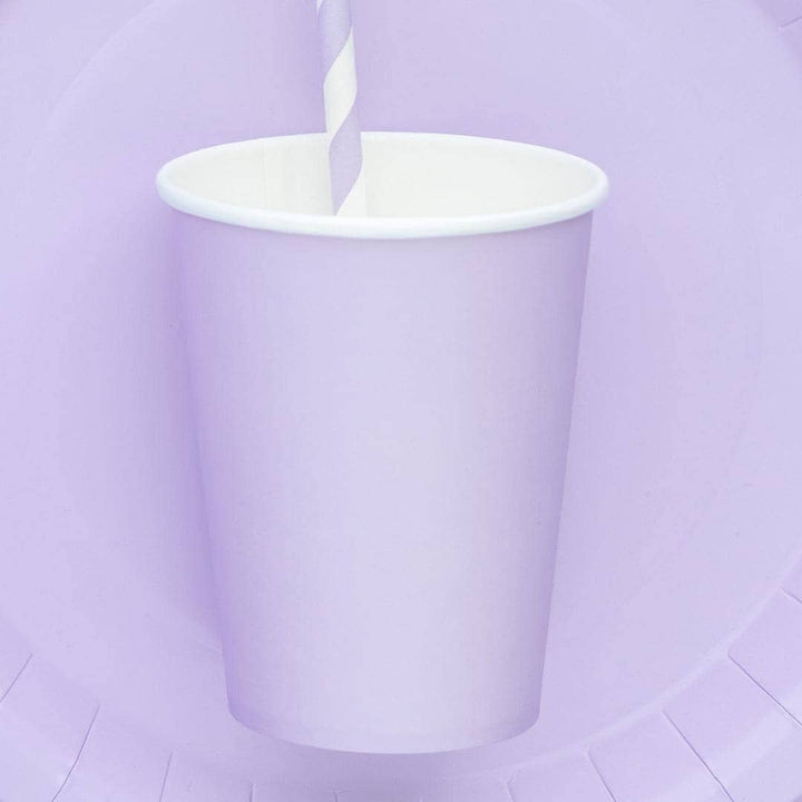 Lilac Paper Cups 250ml - Pastel Violet Party Cups - Disposable Cups for Birthday - Mermaid Party - Tea Party - Underwater Theme - Pack of 6 - Jolie Fete UK
