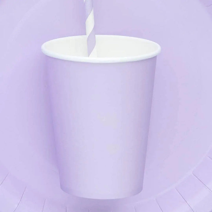 Lilac Paper Cups 250ml - Pastel Violet Party Cups - Disposable Cups for Birthday - Mermaid Party - Tea Party - Underwater Theme - Pack of 6 - Jolie Fete UK