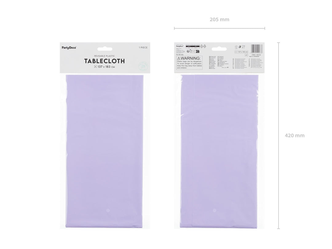 LilacTablecloth 137 x 183 cm - Large Rectangular Pastel Violet Table Cover - Durable Synthetic Party Tablecloth - Birthday Party Supplies - Jolie Fete UK