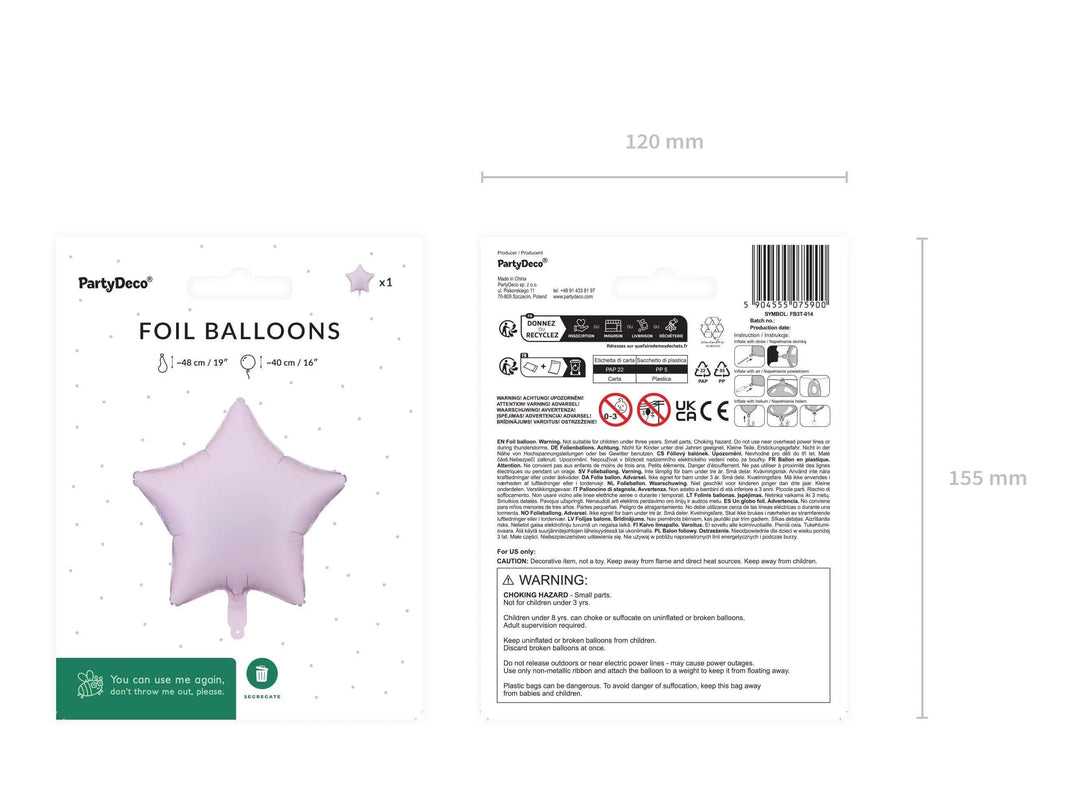 Lilac Star Foil Balloon 48cm - Pastel Violet Mylar Star Balloon - Twinkle Twinkle Birthday Decor - Mermaid Theme - Unicorn Party - Jolie Fete UK