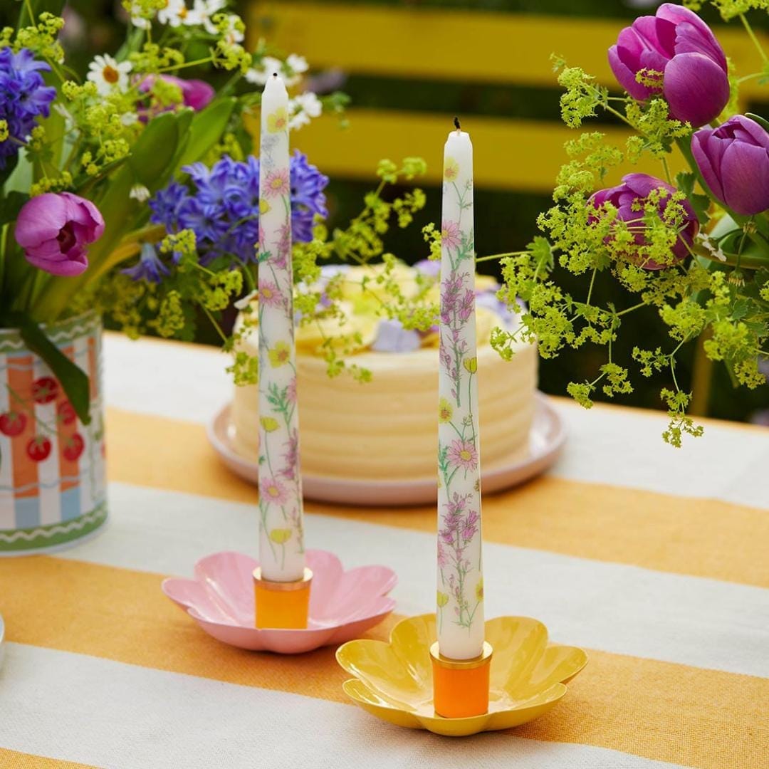 Meadow Pattern Dinner Candles - Floral Tall Candles - Wildflower Wedding Table Decor - Spring Gift - Boho Home Accents - Pack Of 2 - Jolie Fete UK