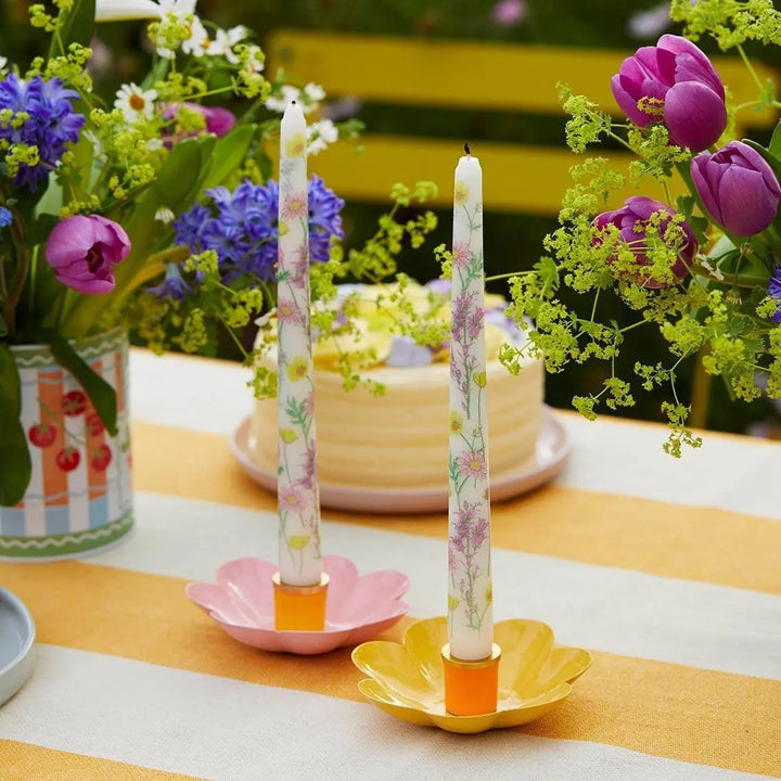 Meadow Pattern Dinner Candles - Floral Tall Candles - Wildflower Wedding Table Decor - Spring Gift - Boho Home Accents - Pack Of 2 - Jolie Fete UK