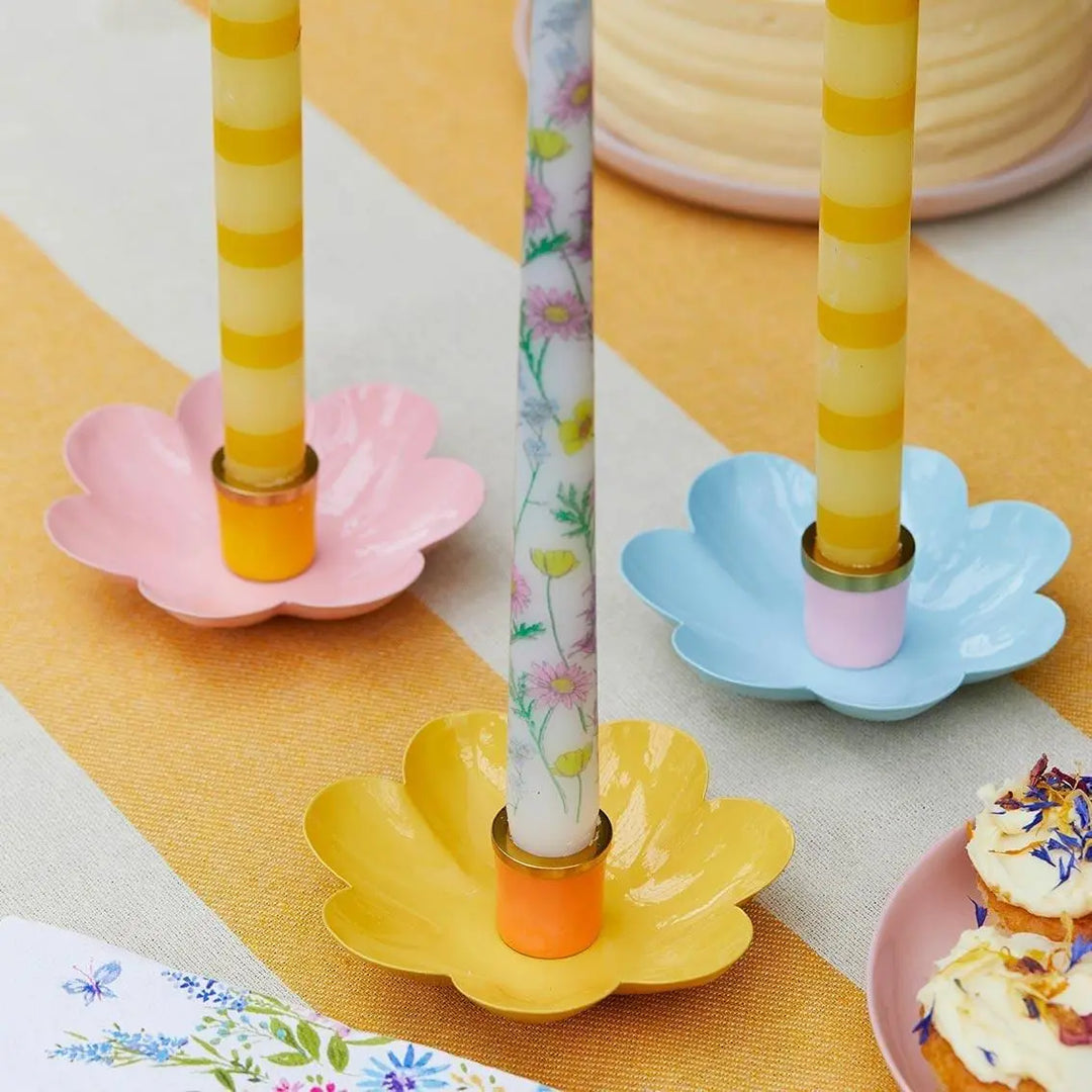 Meadow Pattern Dinner Candles - Floral Tall Candles - Wildflower Wedding Table Decor - Spring Gift - Boho Home Accents - Pack Of 2 - Jolie Fete UK