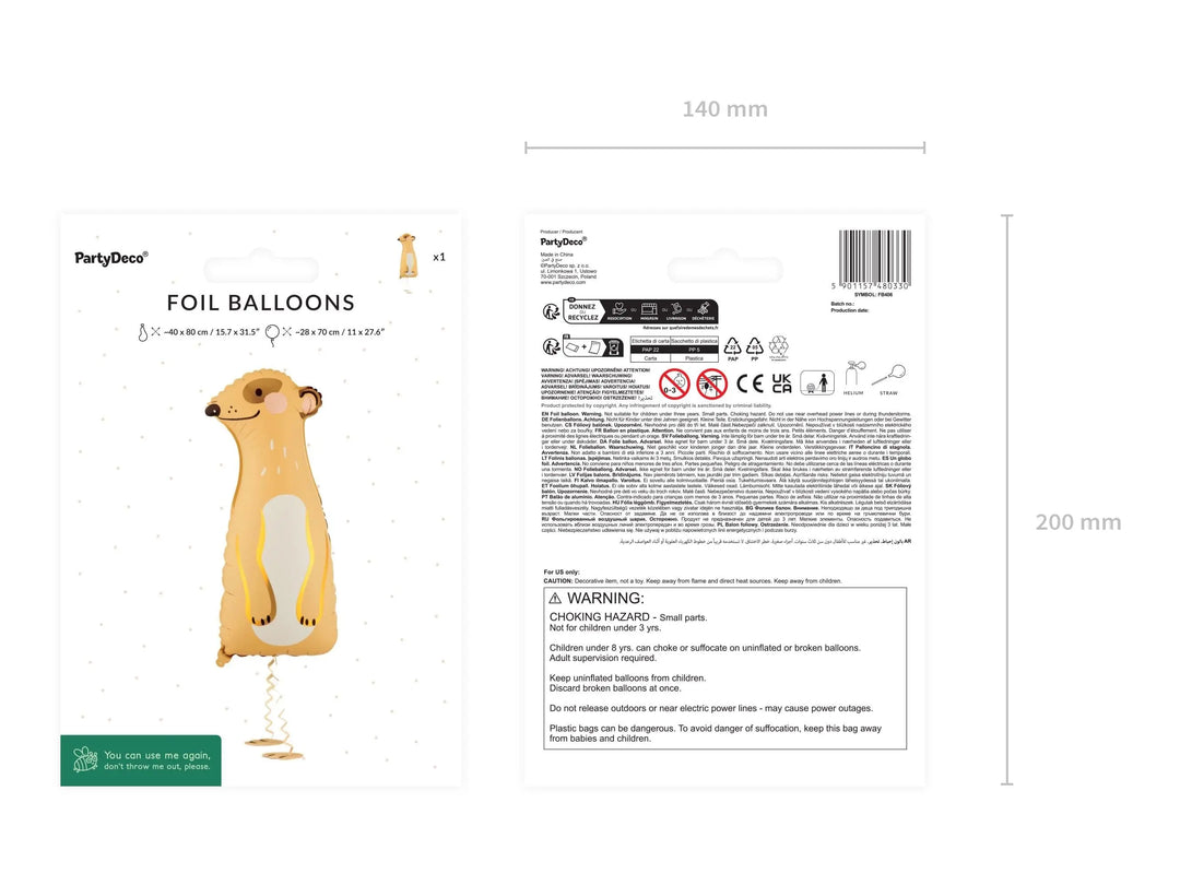 Meerkat Balloon - Safari Birthday Decorations - Standing Animal Balloon - Jungle Theme Foil Decor - Wild One Party - Kids Birthday Party - Jolie Fete UK