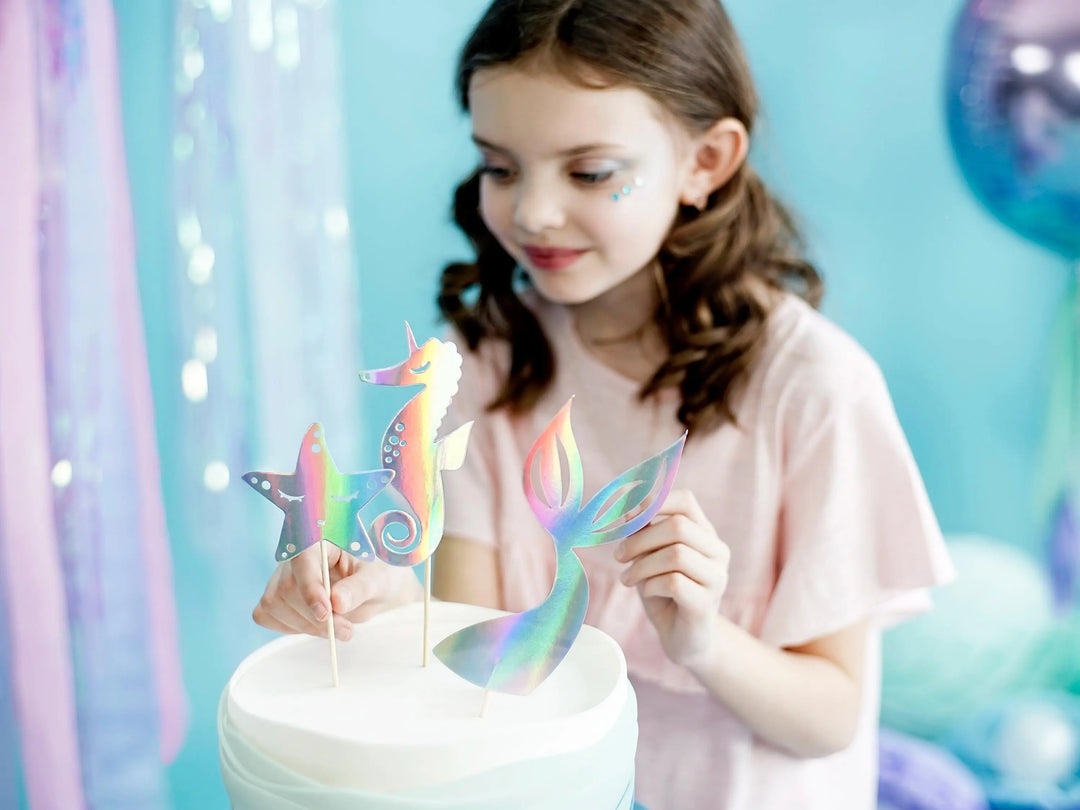 Mermaid Cake Toppers - Mermaid Theme - Under the Sea Party - Star Topper - Mermaid Tail - Seahorse - Kids Birthday Party - Pack Of 3 - Jolie Fete UK