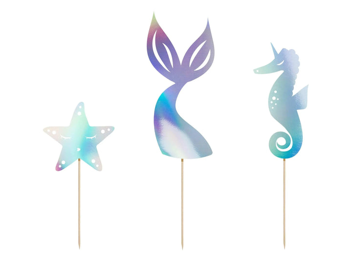 Mermaid Cake Toppers - Mermaid Theme - Under the Sea Party - Star Topper - Mermaid Tail - Seahorse - Kids Birthday Party - Pack Of 3 - Jolie Fete UK