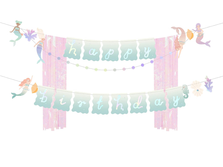 Mermaid Happy Birthday Banner - Iridescent Party Bunting Backdrop - Iridescent Mermaid Party Supplies - Dive Into Five - Under the sea - Jolie Fete UK