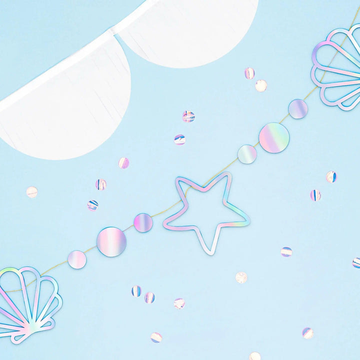 Mermaid Party Garland - Iridescent Bunting - Mermaid Theme - Under the Sea Party - Stars, Shells And Pearls - Kids Birthday Party - Jolie Fete UK