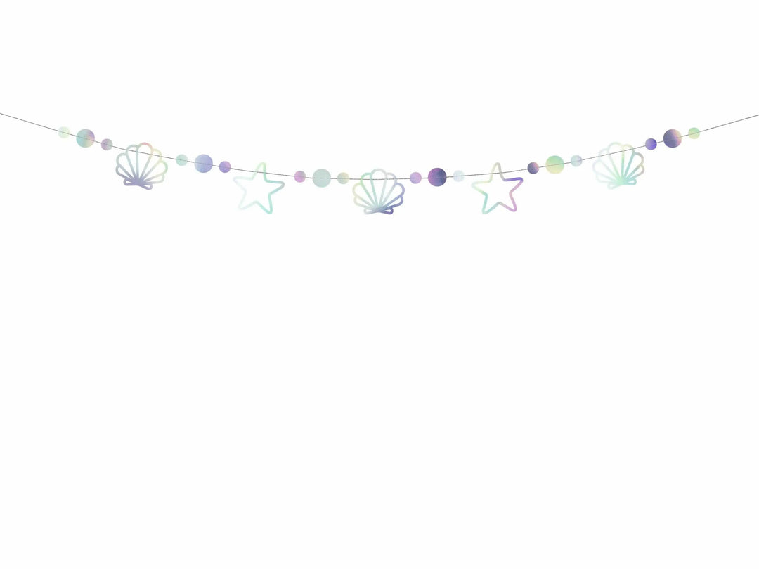 Mermaid Party Garland - Iridescent Bunting - Mermaid Theme - Under the Sea Party - Stars, Shells And Pearls - Kids Birthday Party - Jolie Fete UK