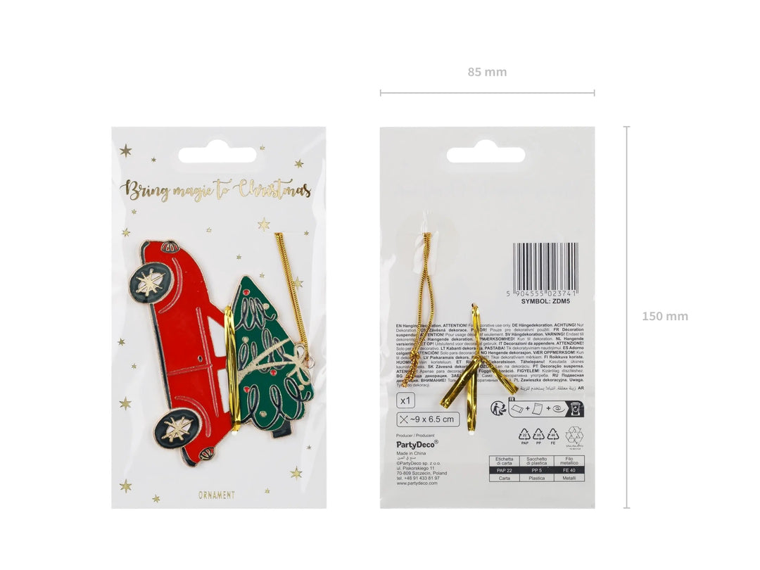 Metal Christmas Car Decoration - Metal Hanging Car Ornament - Red Car Tree Decoration - Xmas Tree Decor- Individual Tree Decoration - Jolie Fete UK