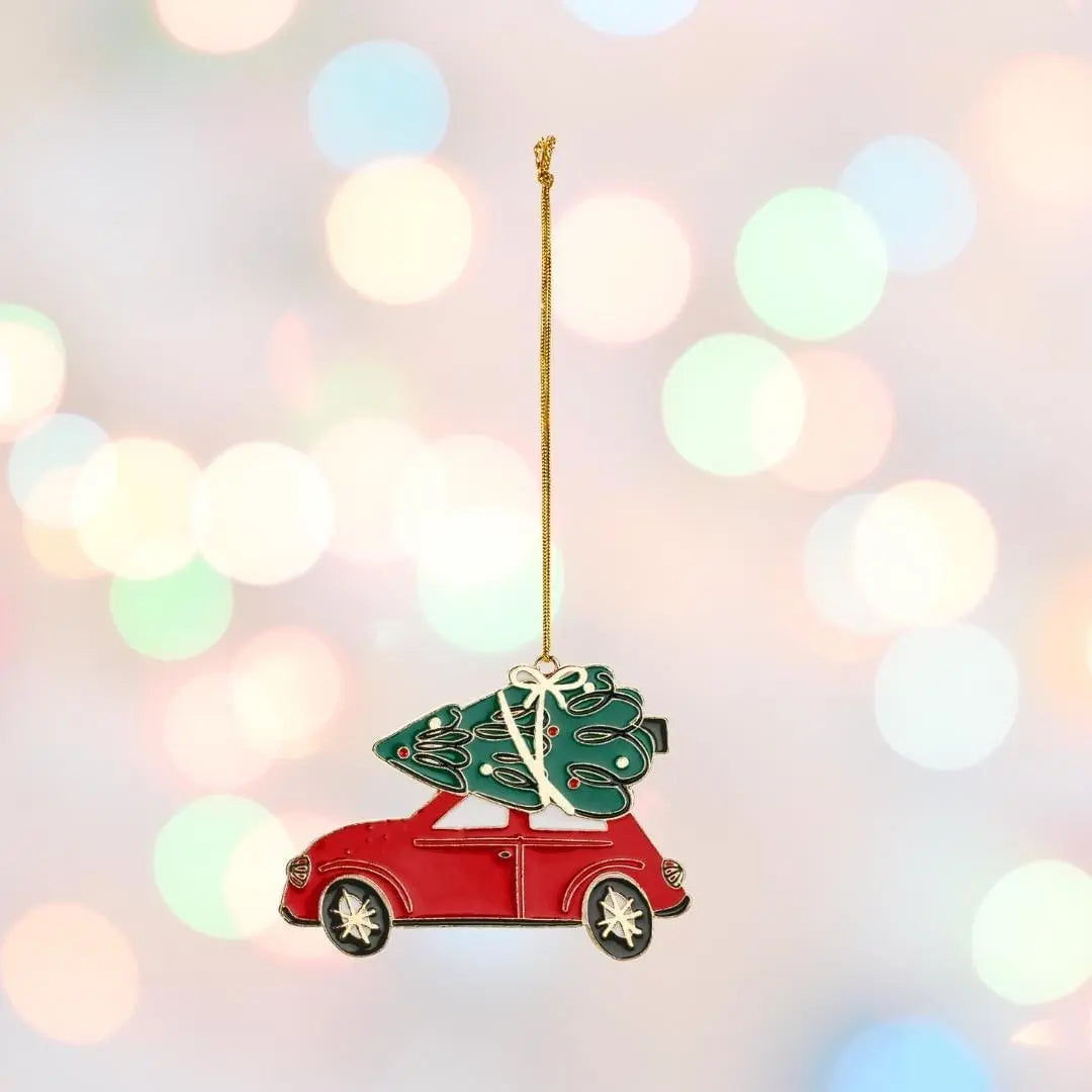 Metal Christmas Car Decoration - Metal Hanging Car Ornament - Red Car Tree Decoration - Xmas Tree Decor- Individual Tree Decoration - Jolie Fete UK