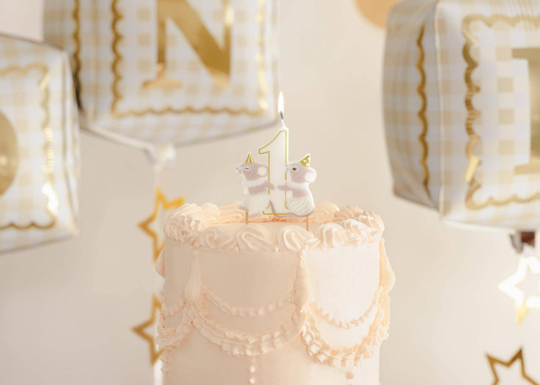 Mice Number 1 Birthday Candle - First Birthday Cake Topper - 1st Birthday Mouse Candle - Cake Smash - Neutral Milestone - One Little Mouse - Jolie Fete UK