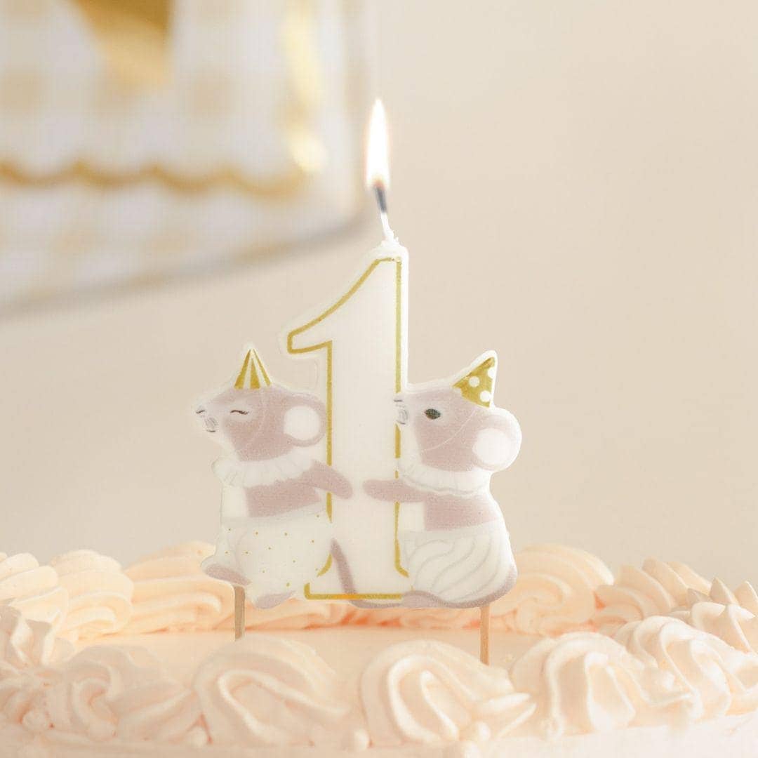 Mice Number 1 Birthday Candle - First Birthday Cake Topper - 1st Birthday Mouse Candle - Cake Smash - Neutral Milestone - One Little Mouse - Jolie Fete UK