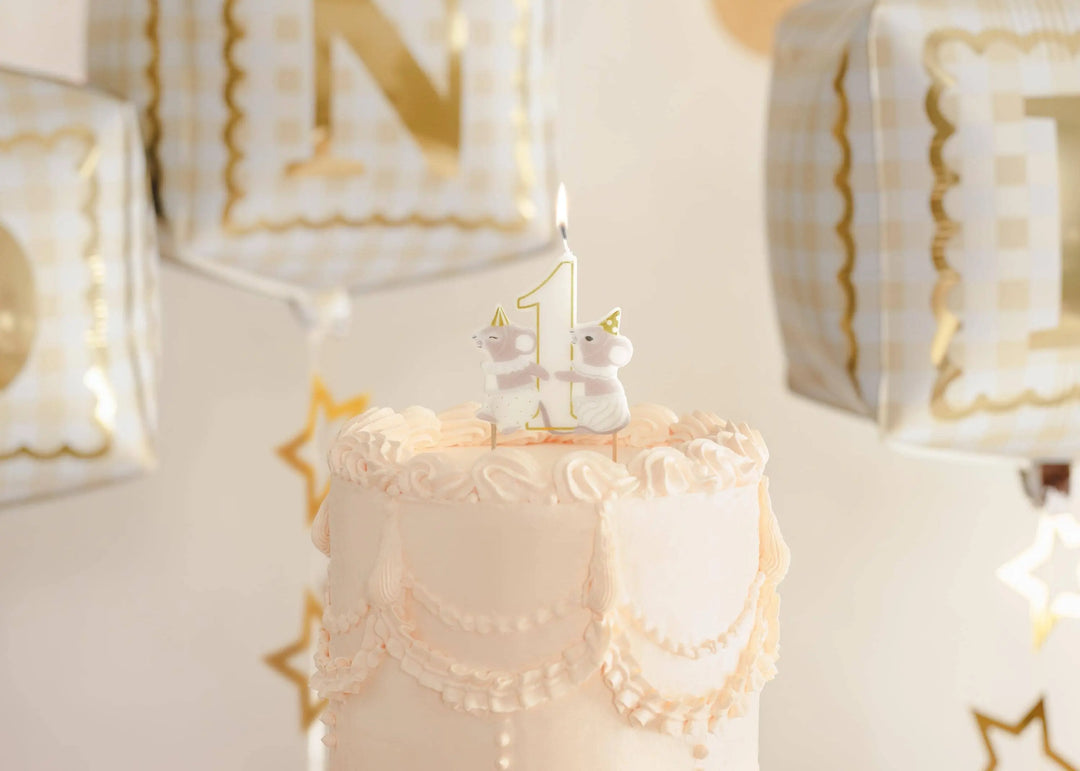 Mice Number 1 Birthday Candle - First Birthday Cake Topper - 1st Birthday Mouse Candle - Cake Smash - Neutral Milestone - One Little Mouse - Jolie Fete UK