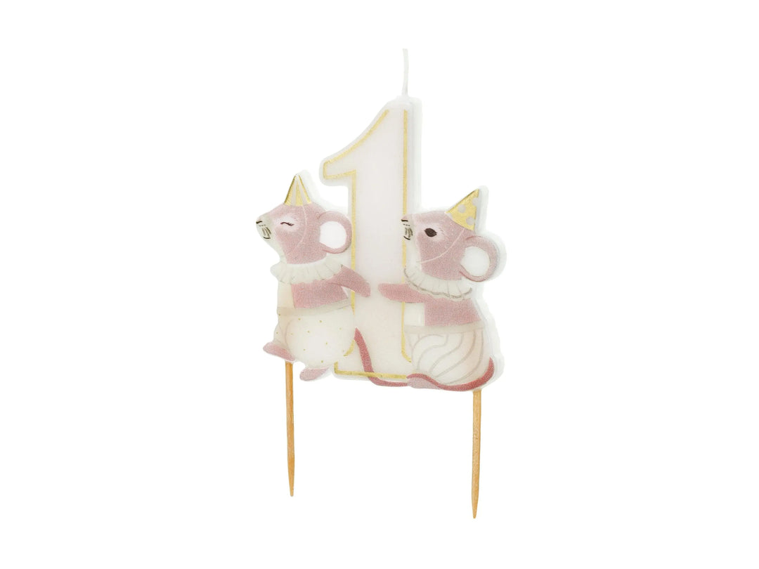 Mice Number 1 Birthday Candle - First Birthday Cake Topper - 1st Birthday Mouse Candle - Cake Smash - Neutral Milestone - One Little Mouse - Jolie Fete UK