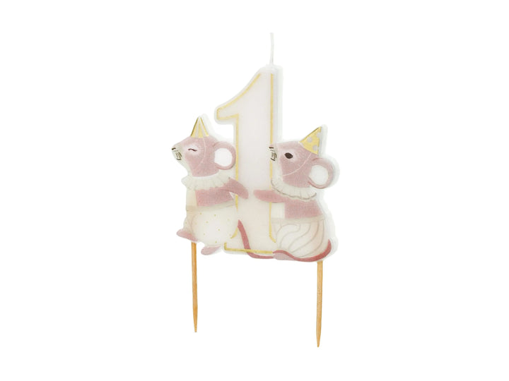 Mice Number 1 Birthday Candle - First Birthday Cake Topper - 1st Birthday Mouse Candle - Cake Smash - Neutral Milestone - One Little Mouse - Jolie Fete UK