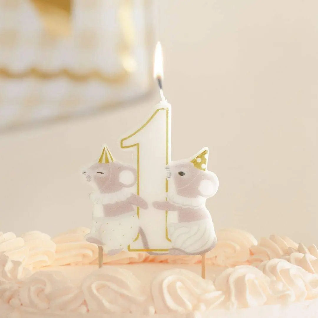 Mice Number 1 Birthday Candle - First Birthday Cake Topper - 1st Birthday Mouse Candle - Cake Smash - Neutral Milestone - One Little Mouse - Jolie Fete UK