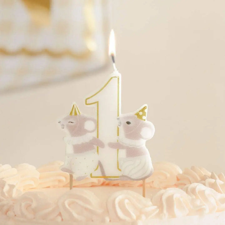 Mice Number 1 Birthday Candle - First Birthday Cake Topper - 1st Birthday Mouse Candle - Cake Smash - Neutral Milestone - One Little Mouse - Jolie Fete UK