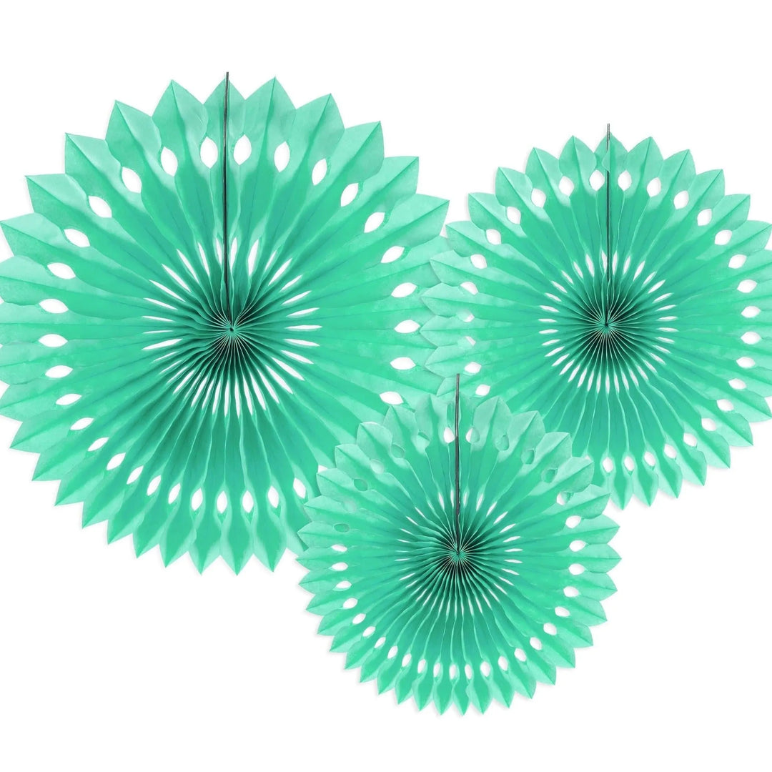 Mint Green Tissue Paper Rosettes - Green Birthday Party Fan Decorations - Party Wall Decorations - Hanging Decorations - Pack Of 3 - Jolie Fete UK