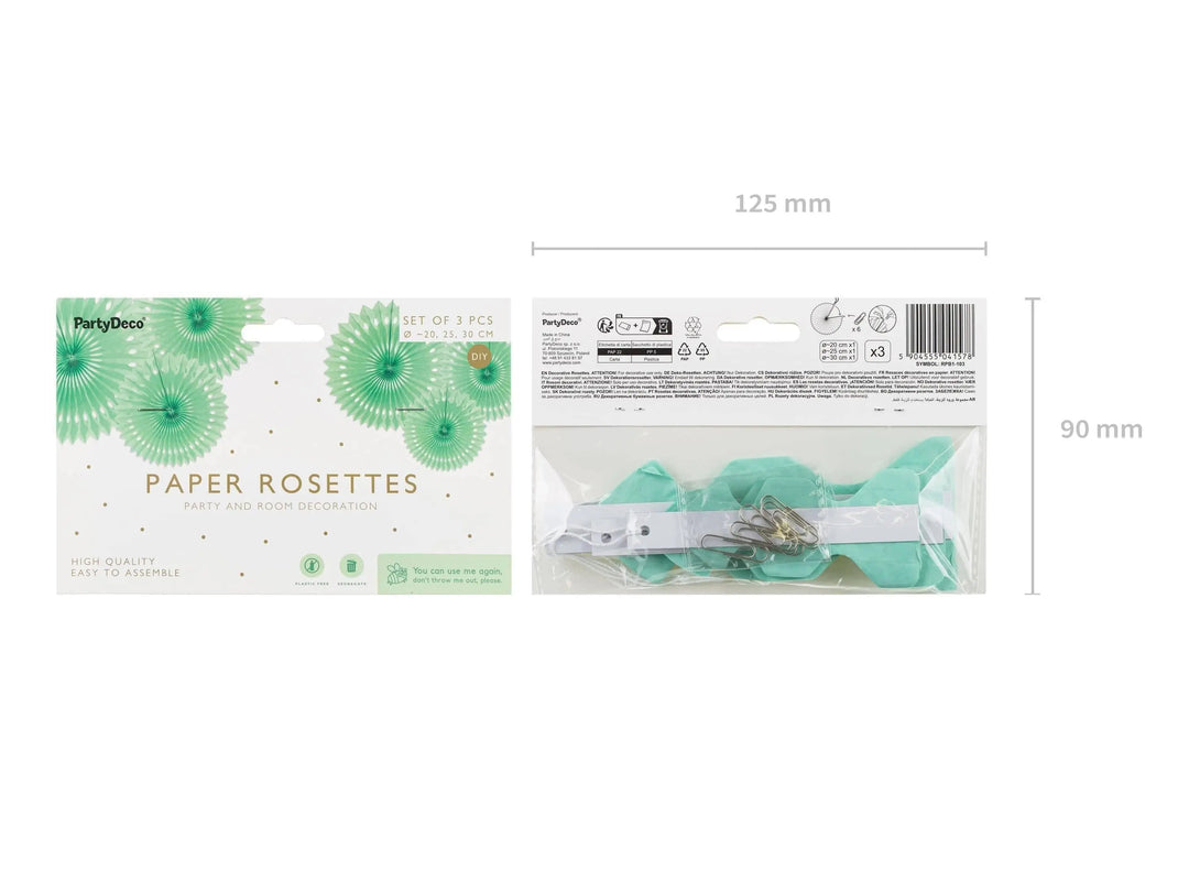 Mint Green Tissue Paper Rosettes - Green Birthday Party Fan Decorations - Party Wall Decorations - Hanging Decorations - Pack Of 3 - Jolie Fete UK