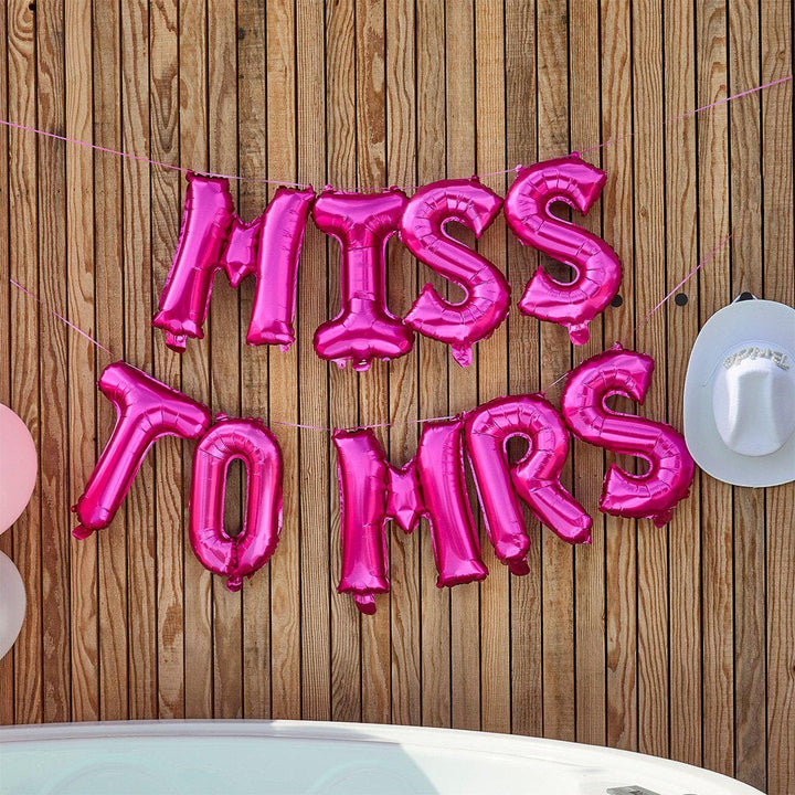 Miss to Mrs Balloons Pink Hen Party Decoration - 16 Inch Hot Pink Foil Letters - Bachelorette Party Backdrop - Tying The Knot Wedding Decor - Jolie Fete UK