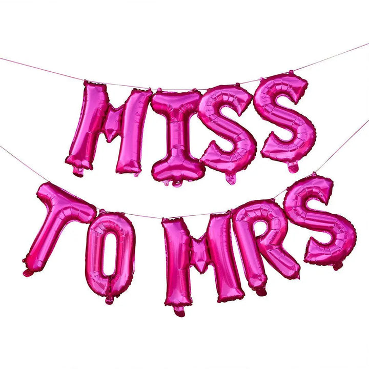 Miss to Mrs Balloons Pink Hen Party Decoration - 16 Inch Hot Pink Foil Letters - Bachelorette Party Backdrop - Tying The Knot Wedding Decor - Jolie Fete UK
