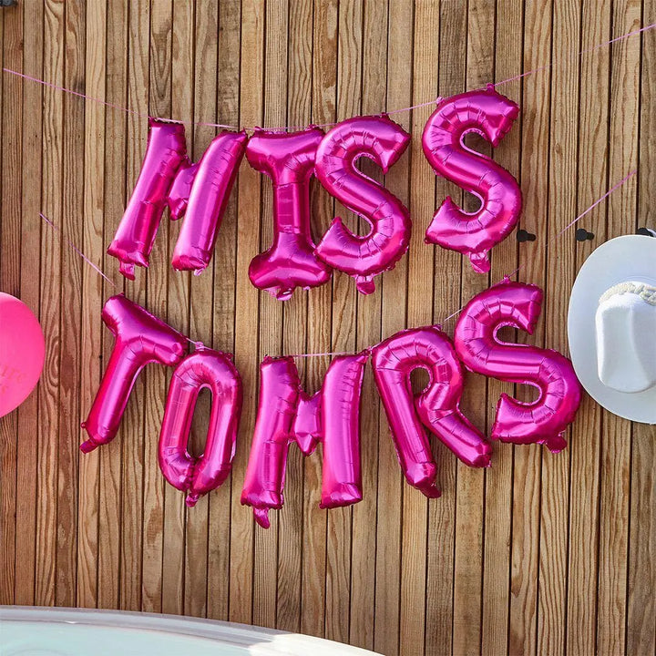 Miss to Mrs Balloons Pink Hen Party Decoration - 16 Inch Hot Pink Foil Letters - Bachelorette Party Backdrop - Tying The Knot Wedding Decor - Jolie Fete UK