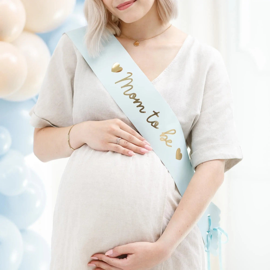 Mom To Be Sash - Tiffany Blue Baby Shower Ribbon - Light Teal Mother-To-Be - Mum To Be - Elegant Pregnancy Announcement Accessory - Jolie Fete UK