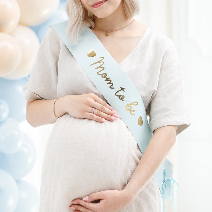 Mom To Be Sash - Tiffany Blue Baby Shower Ribbon - Light Teal Mother-To-Be - Mum To Be - Elegant Pregnancy Announcement Accessory - Jolie Fete UK
