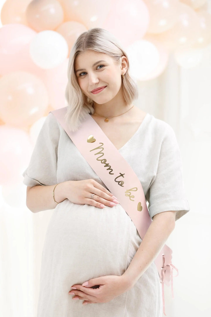 Mom To Be Sash - Pale Pink Baby Shower Ribbon - Light Pink Mother-To-Be - Mum To Be - Elegant Gender Announcement Accessory - Jolie Fete UK